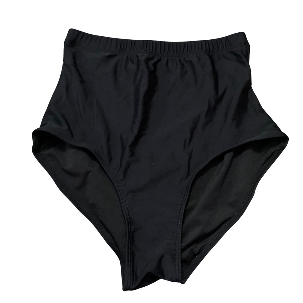 High Waisted Bikini Bottoms Women Size L Black Solid Swim Bottoms